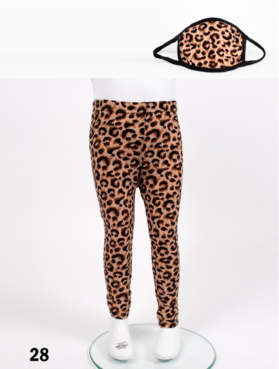 Kids Leopard Stretchy Legging & Reversible Fabric Face Mask Matching Set (LG103-28 & PM101347)
